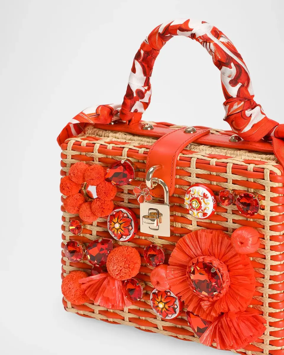 Dolce & Gabbana Maiolica Arancio Embellished Raffia Box Bag | Thumbnail 5 Dolce & Gabbana Maiolica Arancio Embellished Raffia Box Bag | Thumbnail 5