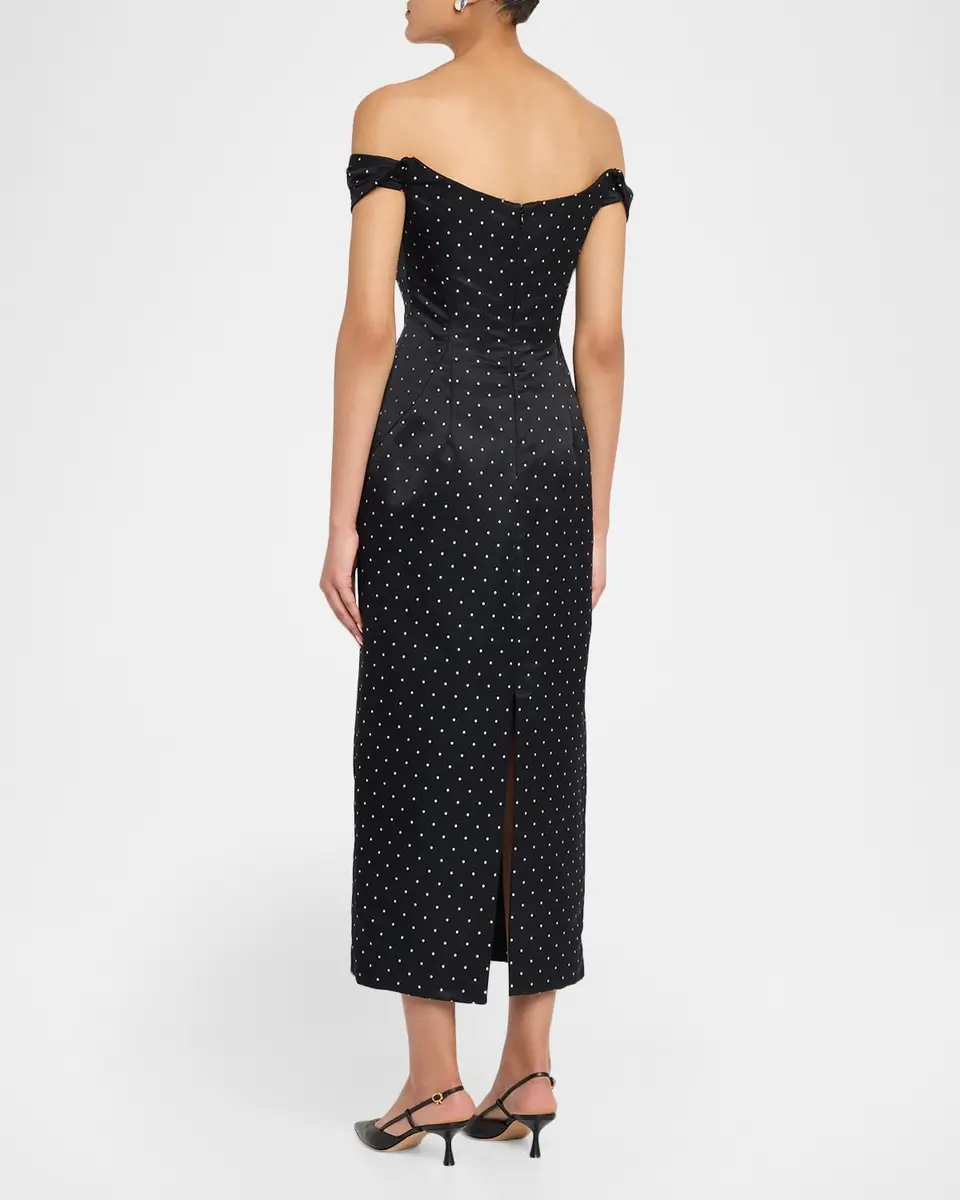 Lela Rose Polka-Dot Jacquard Off-The-Shoulder Midi Dress | Thumbnail 3 Lela Rose Polka-Dot Jacquard Off-The-Shoulder Midi Dress | Thumbnail 3