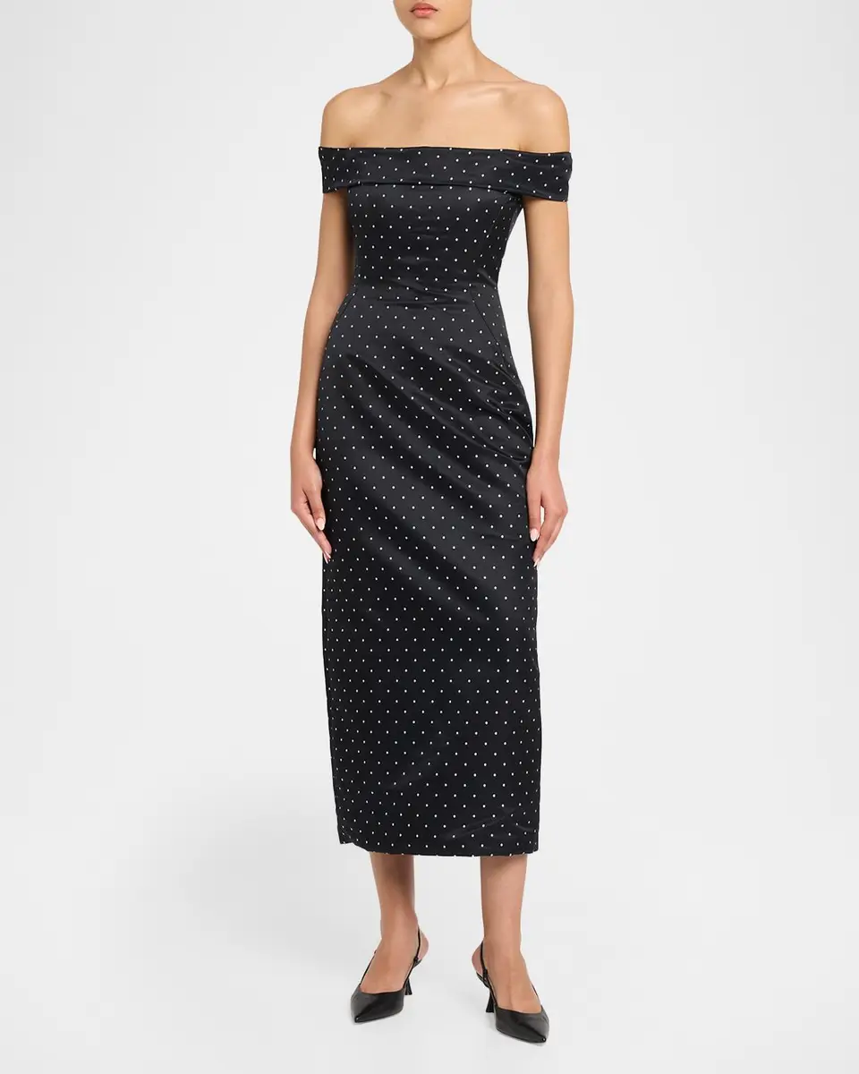 Lela Rose Polka-Dot Jacquard Off-The-Shoulder Midi Dress | Thumbnail 4 Lela Rose Polka-Dot Jacquard Off-The-Shoulder Midi Dress | Thumbnail 4