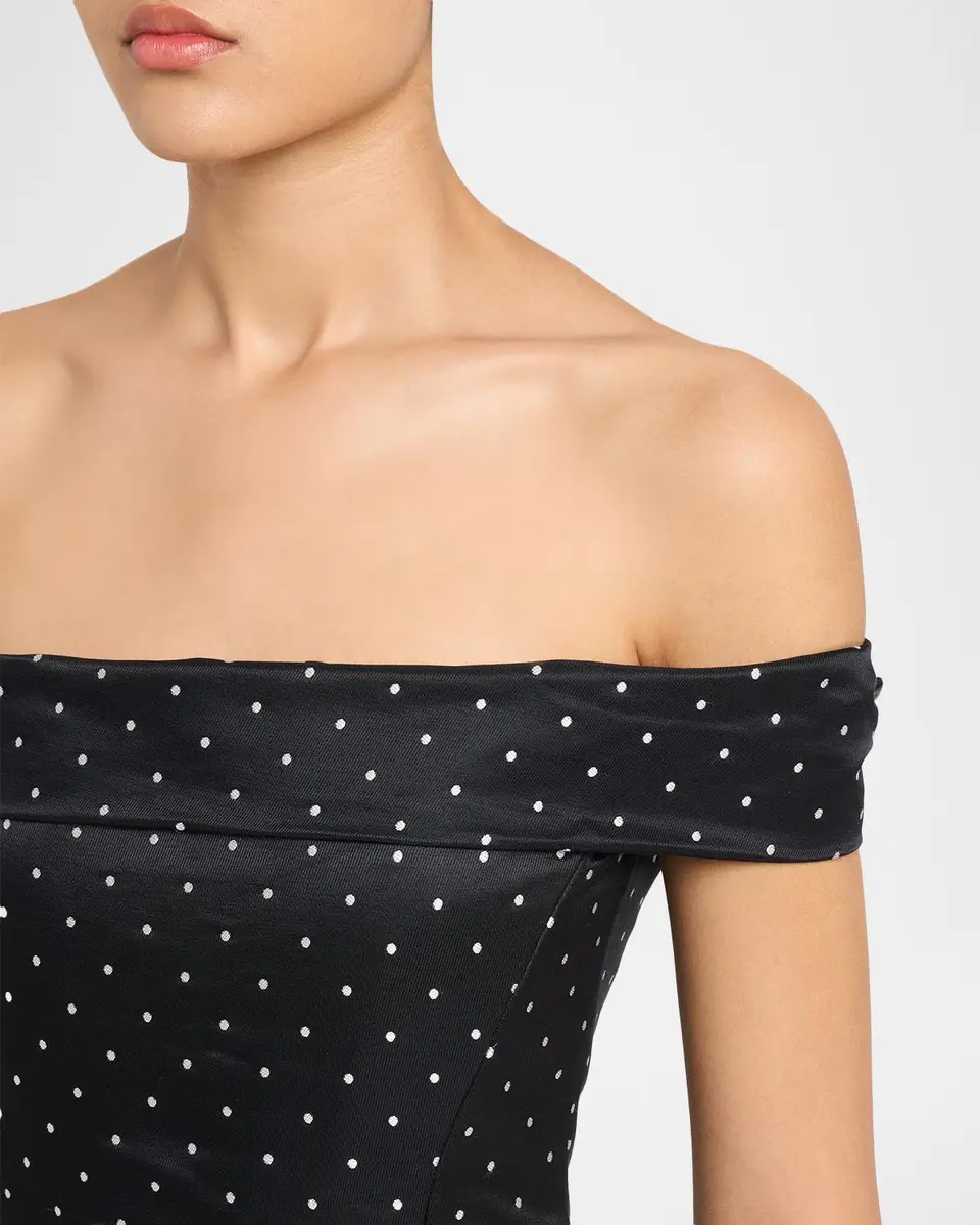 Lela Rose Polka-Dot Jacquard Off-The-Shoulder Midi Dress | Thumbnail 5 Lela Rose Polka-Dot Jacquard Off-The-Shoulder Midi Dress | Thumbnail 5