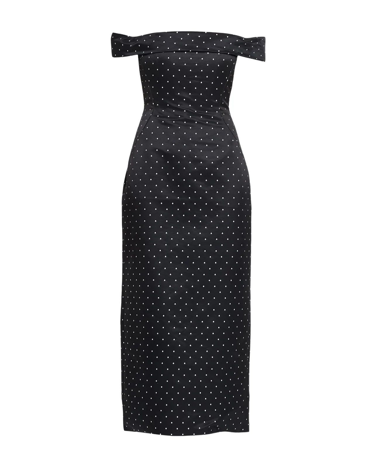 Polka-Dot Jacquard Off-The-Shoulder Midi Dress