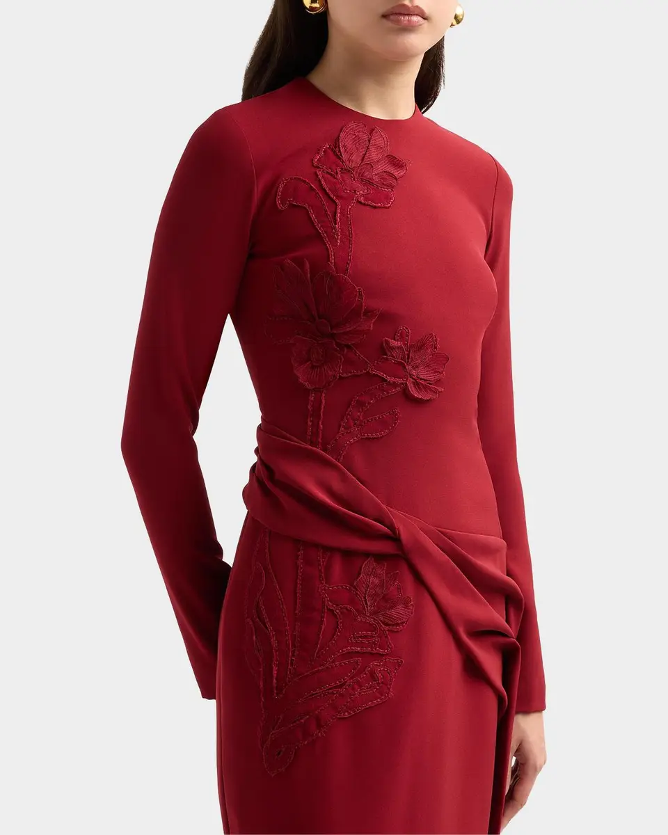 Lela Rose Floral Organza Embroidered Crepe Midi Dress | Thumbnail 4