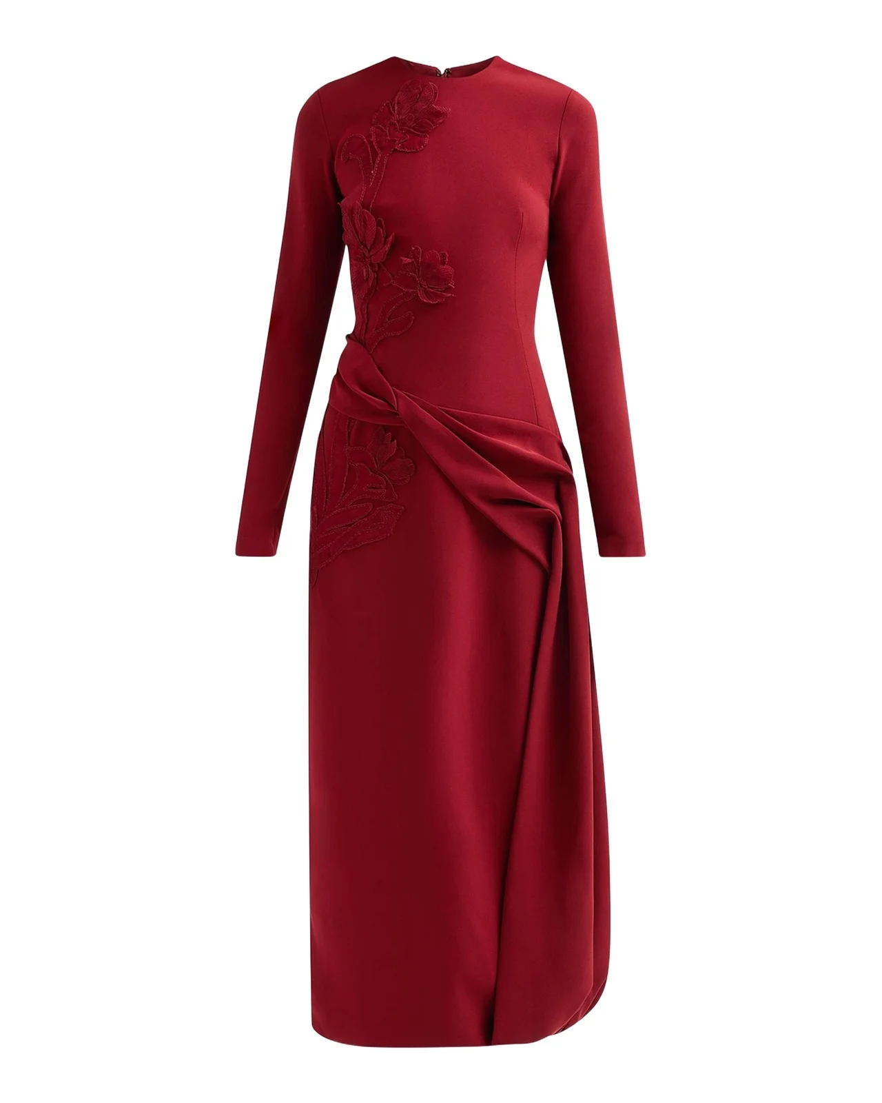 Floral Organza Embroidered Crepe Midi Dress Floral Organza Embroidered Crepe Midi Dress