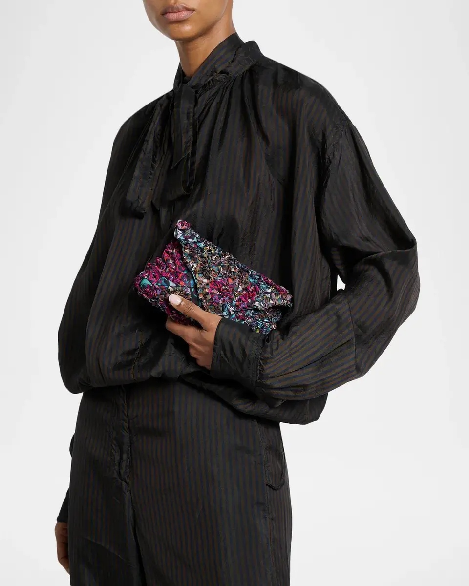 Dries Van Noten Small Ruffle-Embroidered Pouch Bag | Thumbnail 2