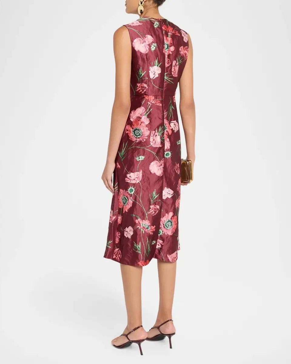 Erdem Floral Crinkled Satin Gathered Sleeveless Midi Dress | Thumbnail 3
