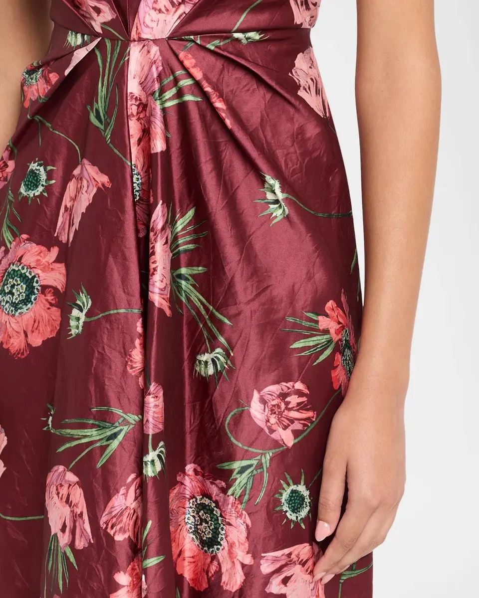 Erdem Floral Crinkled Satin Gathered Sleeveless Midi Dress | Thumbnail 5