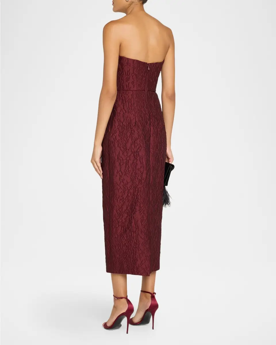 MONIQUE LHUILLIER Strapless Textured Jacquard Midi Dress | Thumbnail 3