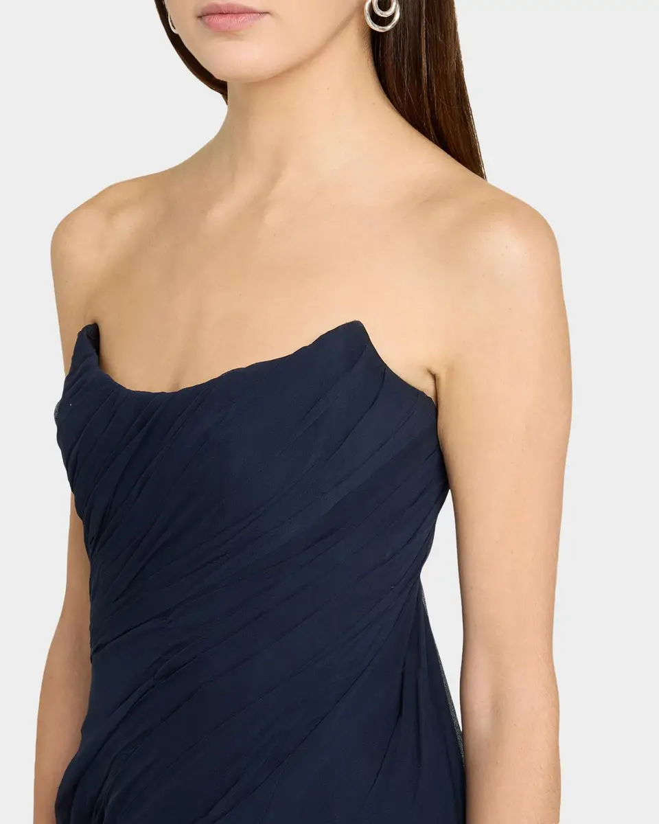 MONIQUE LHUILLIER Strapless Draped Silk Chiffon A-Line Gown | Thumbnail 5