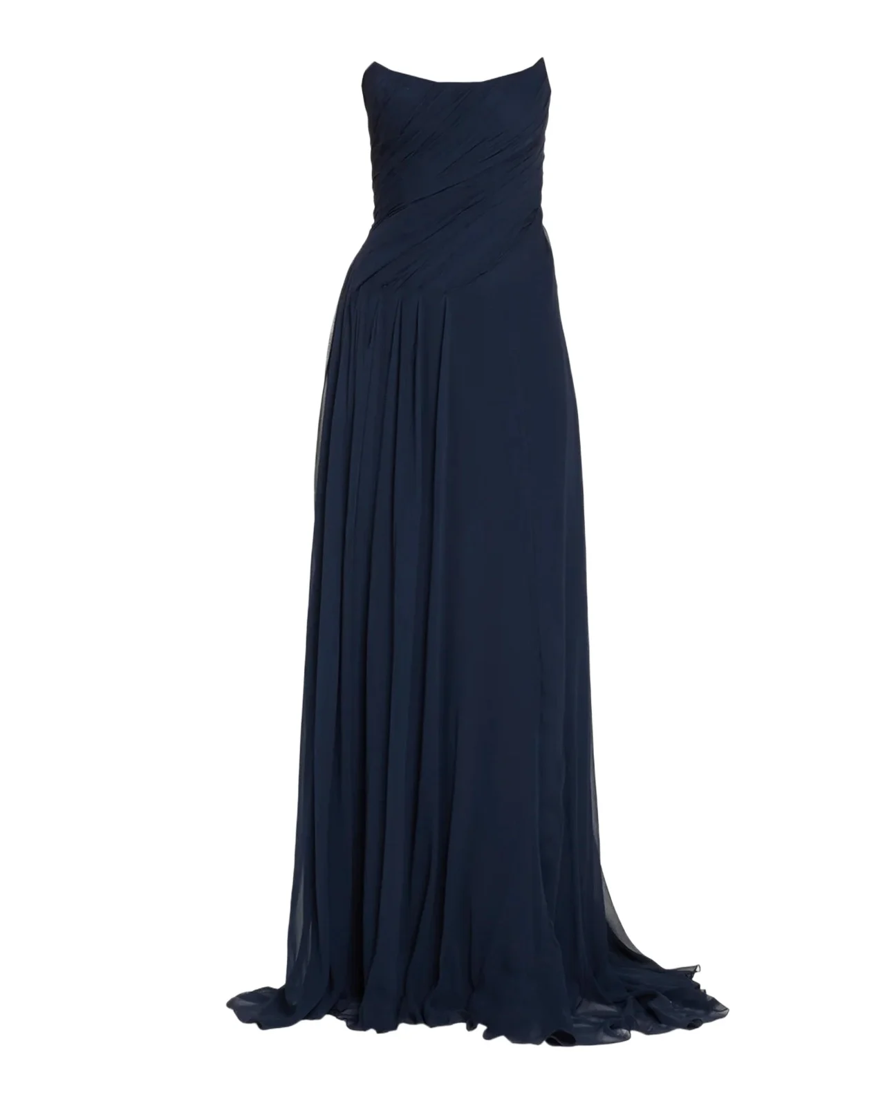 Strapless Draped Silk Chiffon A-Line Gown