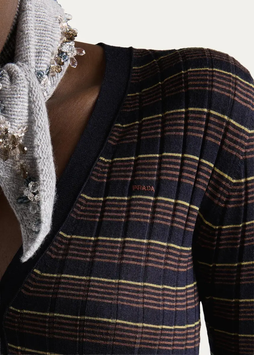Prada Striped Silk-Wool Cardigan | Thumbnail 4
