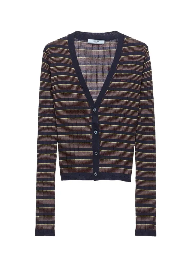 Prada Striped Silk-Wool Cardigan | Image 1 Prada Striped Silk-Wool Cardigan | Image 1