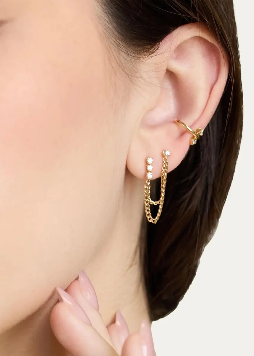 Zoë Chicco 14K Tennis and Prong Diamond Mixed Chain Double Stud Earring, Single | Thumbnail 2 Zoë Chicco 14K Tennis and Prong Diamond Mixed Chain Double Stud Earring, Single | Thumbnail 2