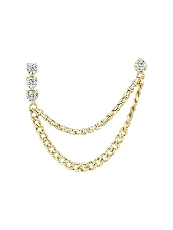 Zoë Chicco 14K Tennis and Prong Diamond Mixed Chain Double Stud Earring, Single