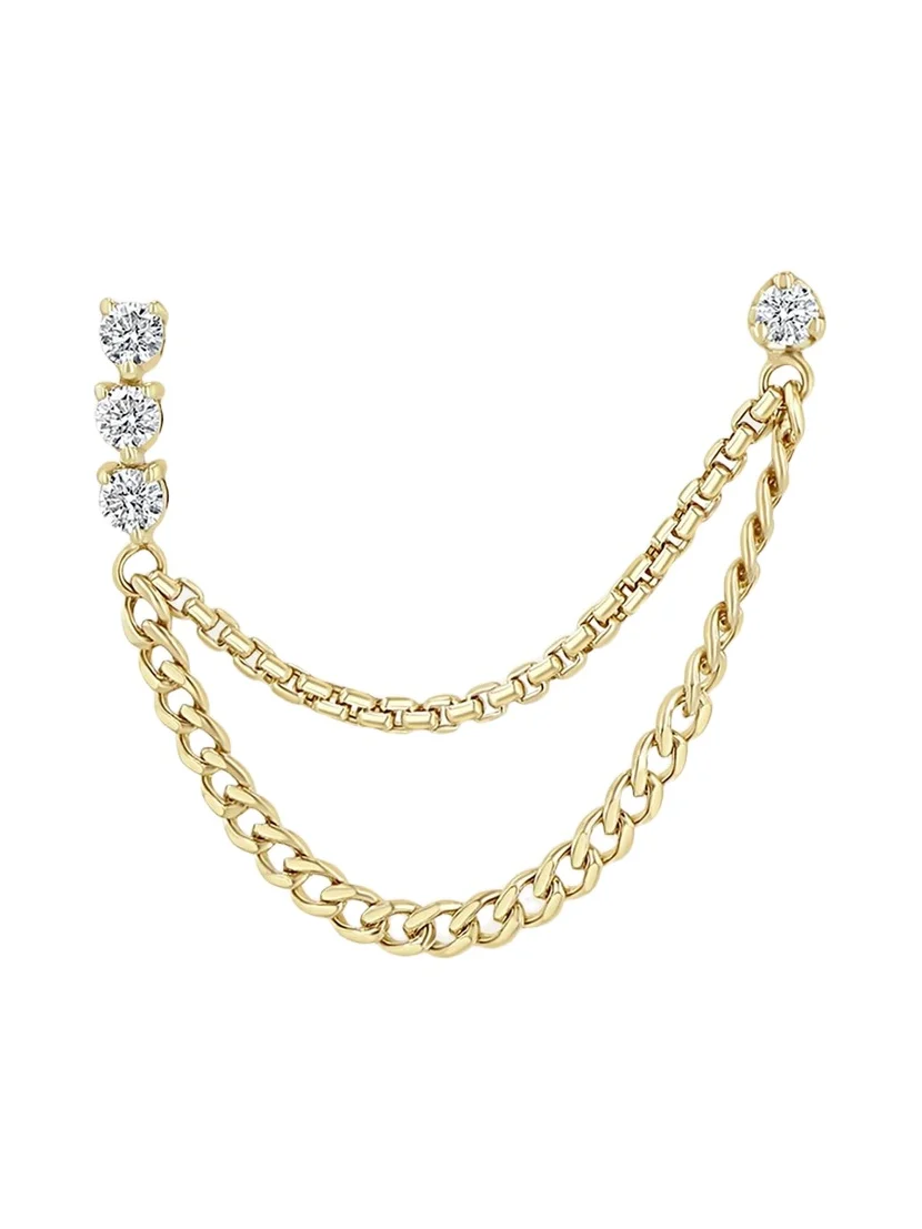 Zoë Chicco 14K Tennis and Prong Diamond Mixed Chain Double Stud Earring, Single