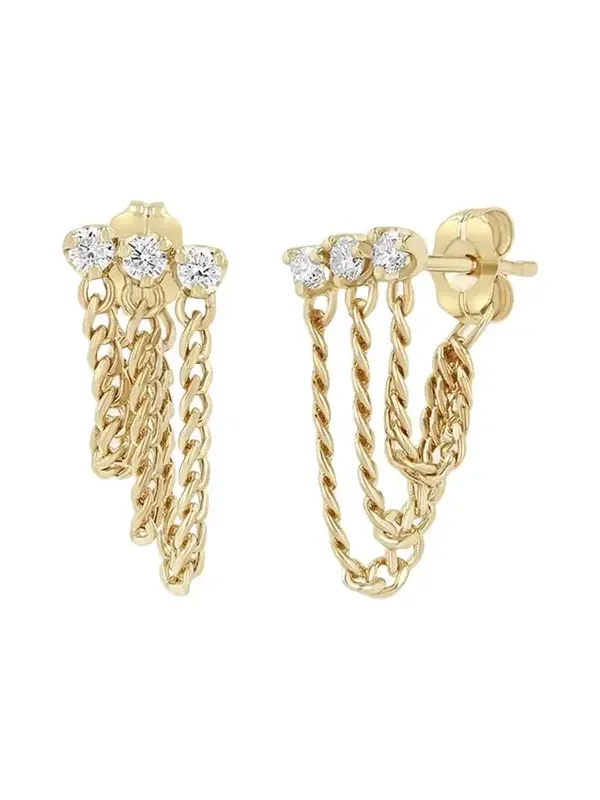 14K Extra-Small 3 Diamond Waterfall Chain Earrings 14K Extra-Small 3 Diamond Waterfall Chain Earrings