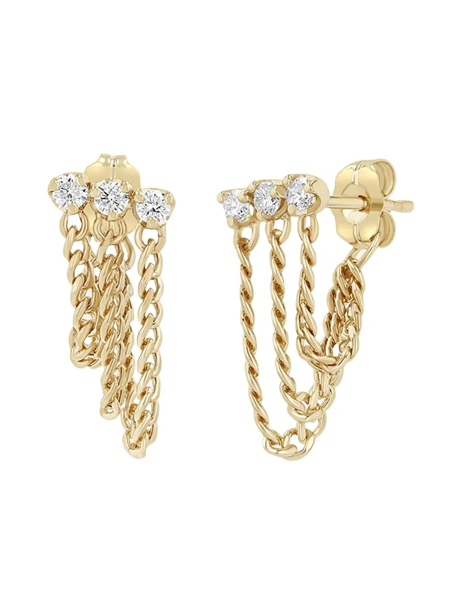 Zoë Chicco 14K Extra-Small 3 Diamond Waterfall Chain Earrings