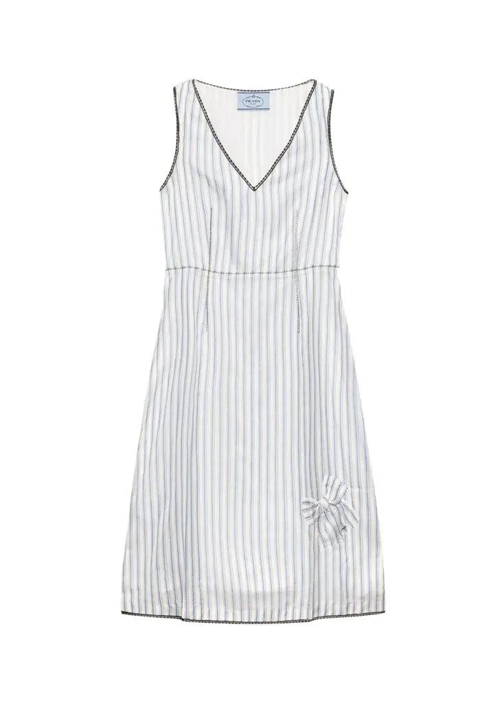 Prada Striped V-Neck Midi Dress | Image 1 Prada Striped V-Neck Midi Dress | Image 1