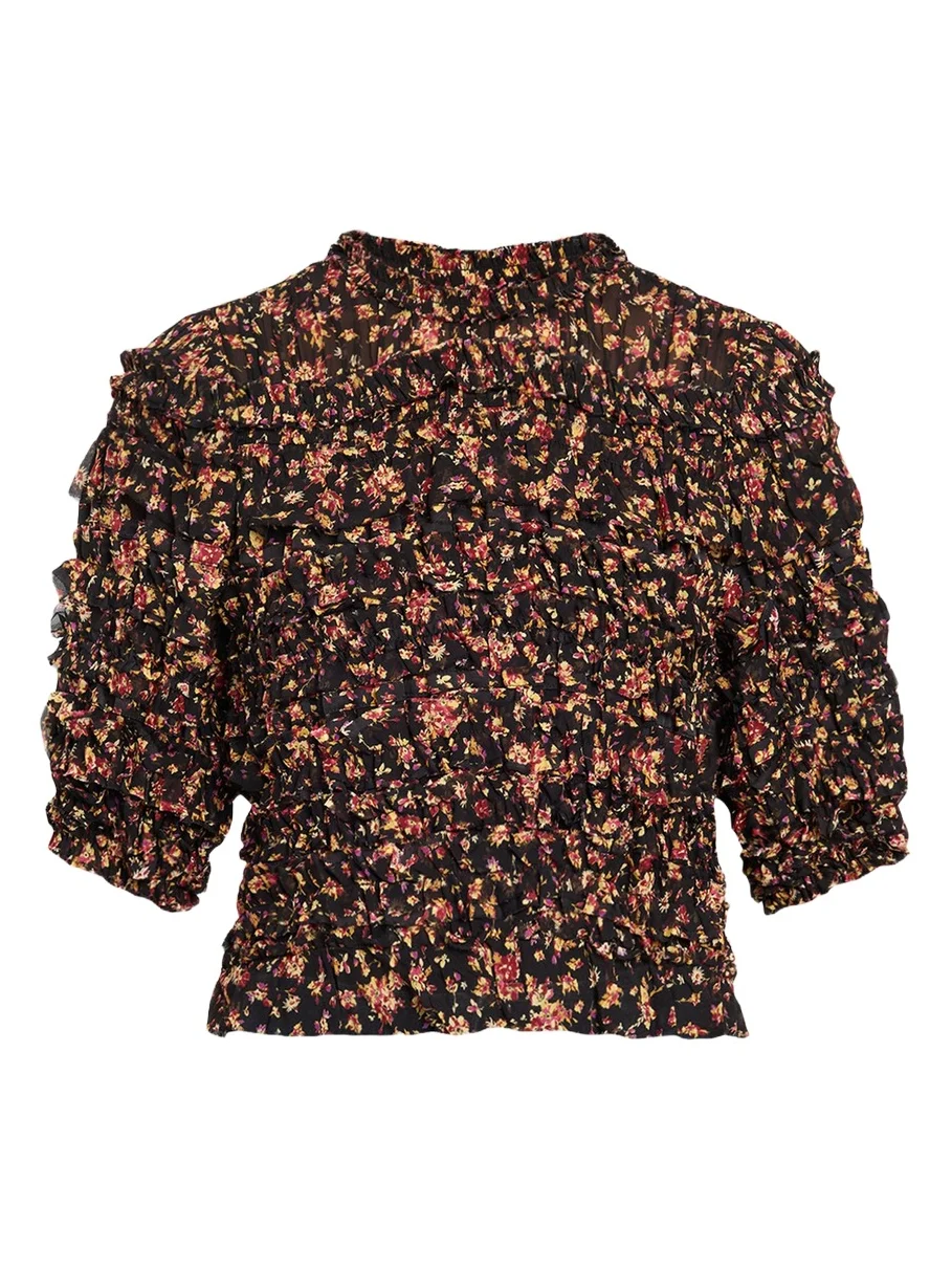 Mabel Short-Sleeve Silk Top