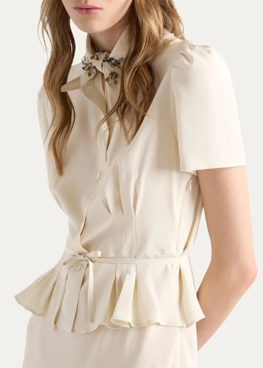 Prada Embellished Silk Tie-Waist Midi Dress | Thumbnail 4 Prada Embellished Silk Tie-Waist Midi Dress | Thumbnail 4