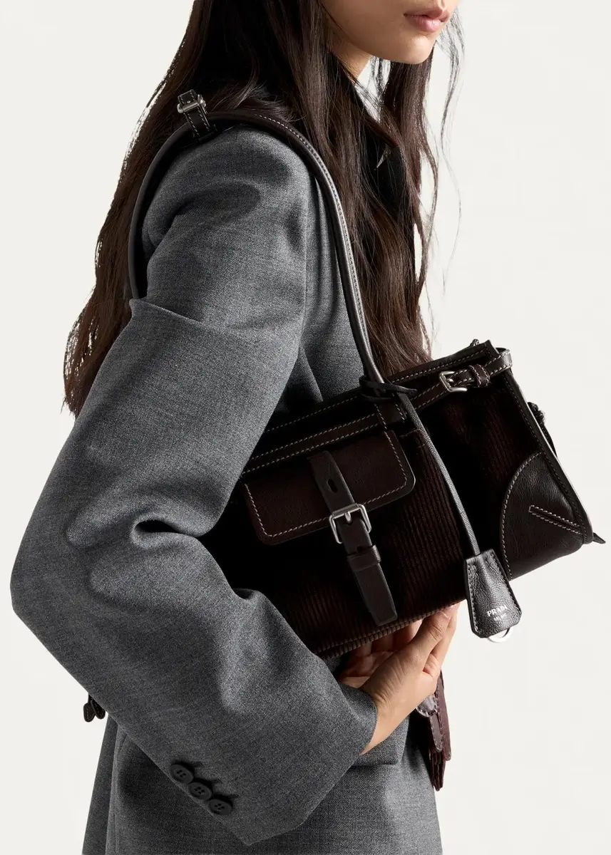 Prada Bonnie Leather-Trim Corduroy Shoulder Bag | Thumbnail 2 Prada Bonnie Leather-Trim Corduroy Shoulder Bag | Thumbnail 2