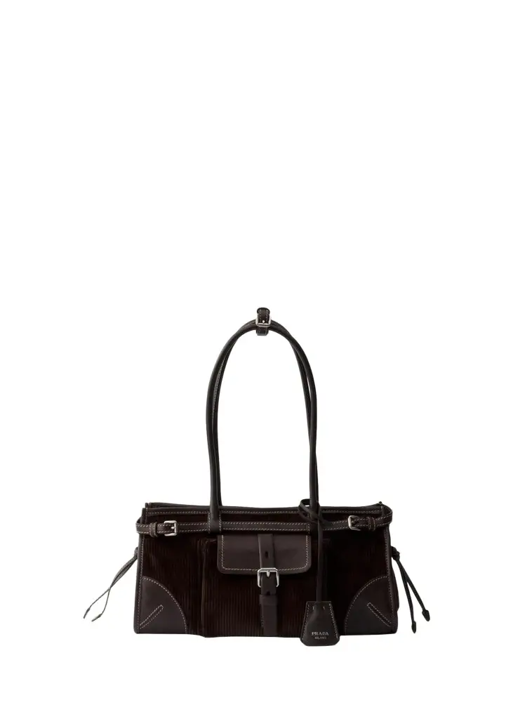 Prada Bonnie Leather-Trim Corduroy Shoulder Bag | Image 1 Prada Bonnie Leather-Trim Corduroy Shoulder Bag | Image 1
