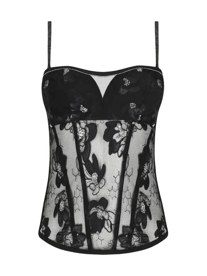 Lise Charmel Cuir Sexy Couture Embroidered Tulle Bustier Top