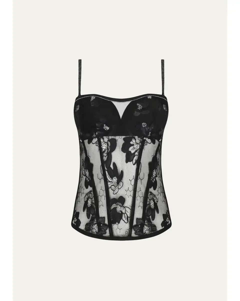 Cuir Sexy Couture Embroidered Tulle Bustier Top Cuir Sexy Couture Embroidered Tulle Bustier Top