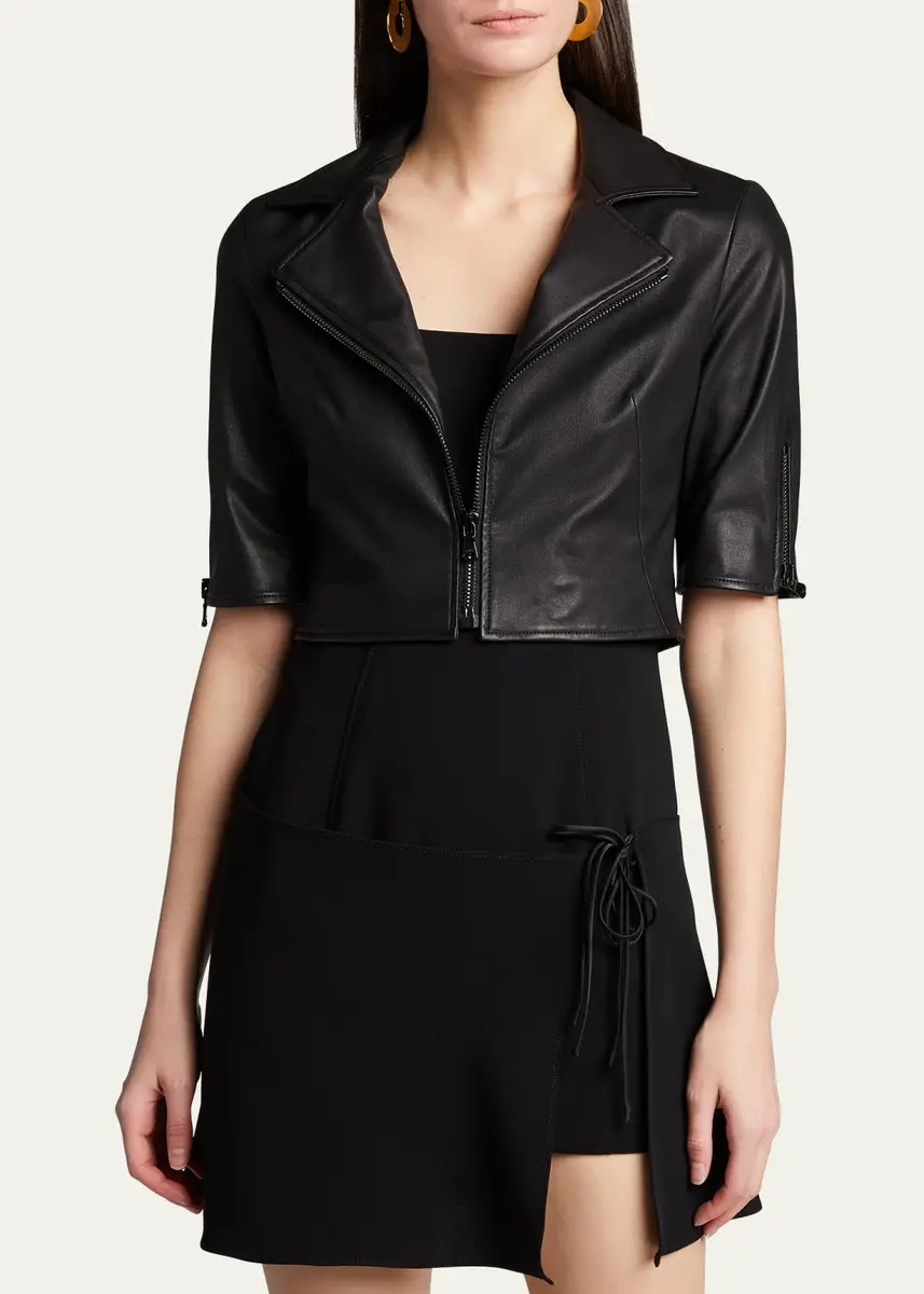 SUSAN BENDER Short-Sleeve Cropped Leather Moto Jacket | Thumbnail 4 SUSAN BENDER Short-Sleeve Cropped Leather Moto Jacket | Thumbnail 4