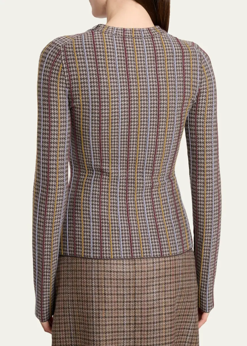 Gabriela Hearst Pons Cashmere-Silk Striped Houndstooth Crewneck Sweater | Thumbnail 3 Gabriela Hearst Pons Cashmere-Silk Striped Houndstooth Crewneck Sweater | Thumbnail 3