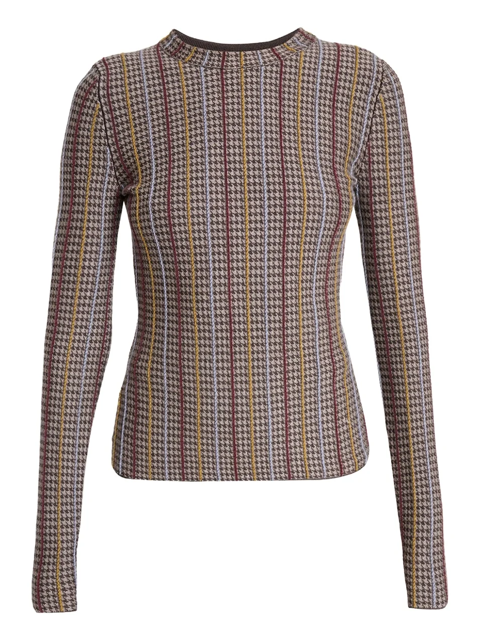 Pons Cashmere-Silk Striped Houndstooth Crewneck Sweater Pons Cashmere-Silk Striped Houndstooth Crewneck Sweater