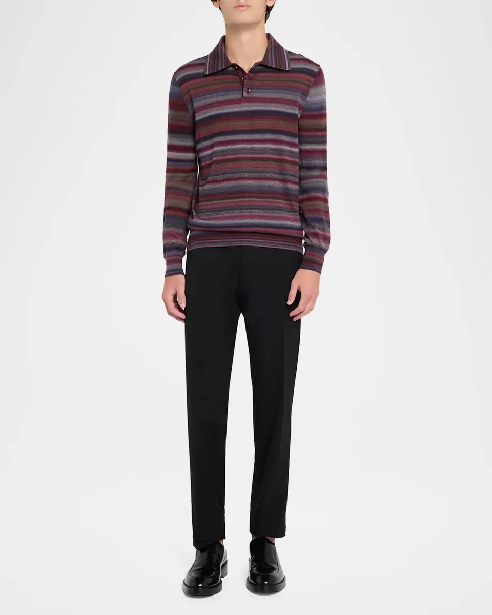 Dolce & Gabbana Men's Wool Degrade Stripe Polo Sweater | Thumbnail 2 Dolce & Gabbana Men's Wool Degrade Stripe Polo Sweater | Thumbnail 2