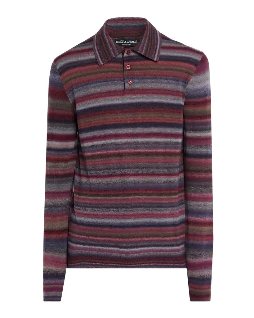 Dolce & Gabbana Men's Wool Degrade Stripe Polo Sweater | Image 1 Dolce & Gabbana Men's Wool Degrade Stripe Polo Sweater | Image 1