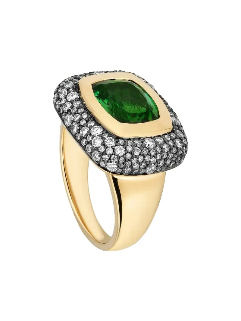 Mason and Books 14K Large Floret Ring with East-West Green Tourmaline and Diamonds