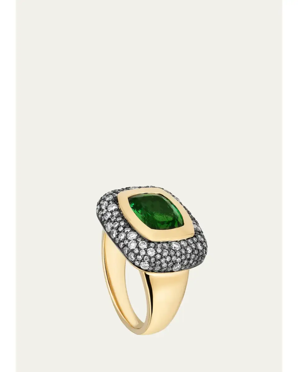 Mason and Books 14K Large Floret Ring with East-West Green Tourmaline and Diamonds | Image 1 Mason and Books 14K Large Floret Ring with East-West Green Tourmaline and Diamonds | Image 1