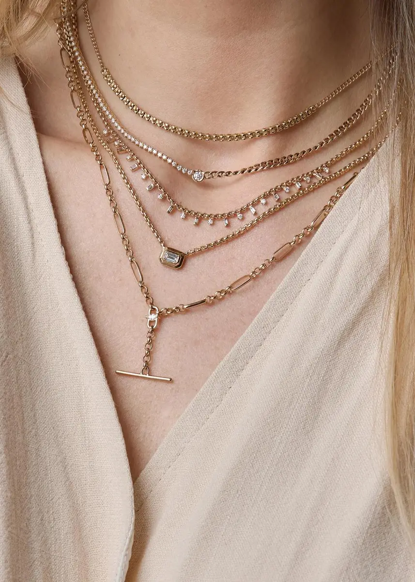Zoë Chicco 14K Alternating Baguette and Round Diamond Small Box Chain Necklace | Thumbnail 2 Zoë Chicco 14K Alternating Baguette and Round Diamond Small Box Chain Necklace | Thumbnail 2