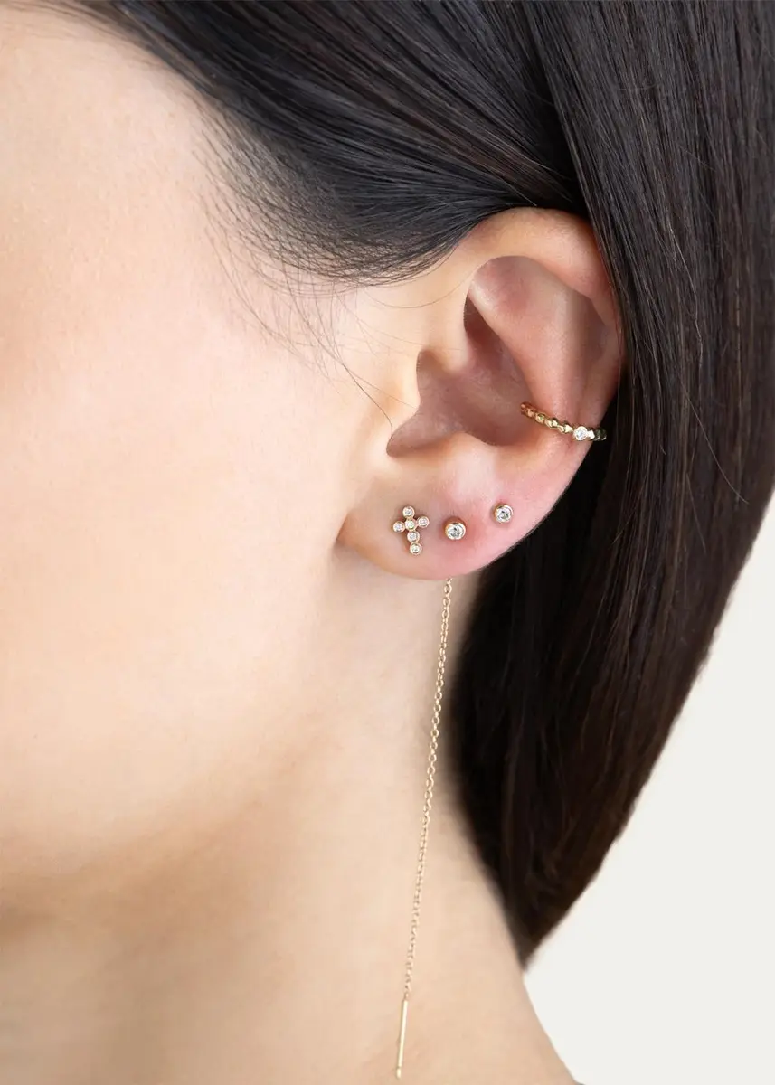 Zoë Chicco 14K Tiny Diamond Bezel Cross Stud Earring, Single | Thumbnail 2 Zoë Chicco 14K Tiny Diamond Bezel Cross Stud Earring, Single | Thumbnail 2