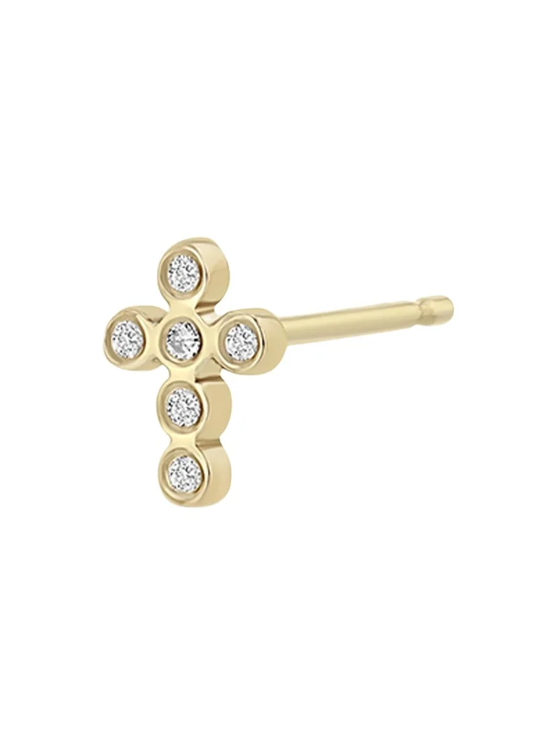 Zoë Chicco 14K Tiny Diamond Bezel Cross Stud Earring, Single