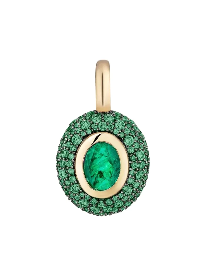 Mason and Books 14K Floret Medium Oval Pendant with Emeralds