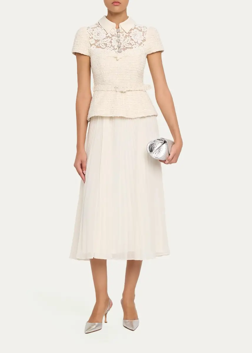 Self-Portrait Lace Boucle Midi Dress | Thumbnail 2 Self-Portrait Lace Boucle Midi Dress | Thumbnail 2