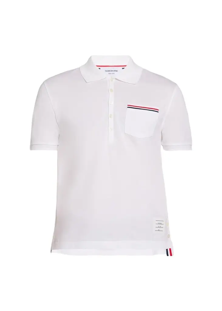 Thom Browne Heather Polo Shirt with Striped Pocket | Image 1 Thom Browne Heather Polo Shirt with Striped Pocket | Image 1