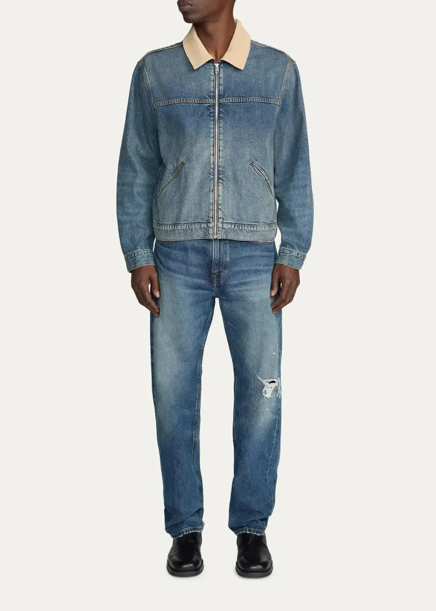 Frame Men's Corduroy-Collar Denim Zip Trucker Jacket | Thumbnail 2 Frame Men's Corduroy-Collar Denim Zip Trucker Jacket | Thumbnail 2