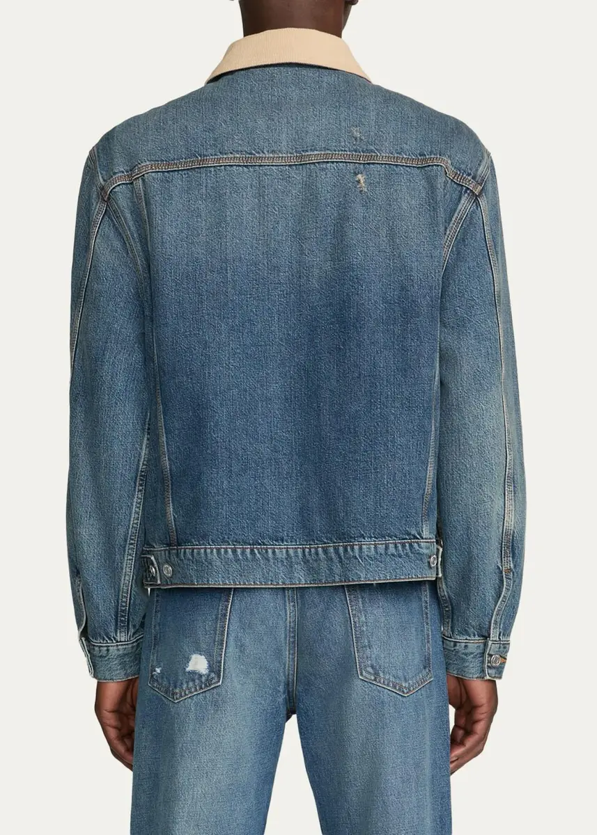 Frame Men's Corduroy-Collar Denim Zip Trucker Jacket | Thumbnail 3 Frame Men's Corduroy-Collar Denim Zip Trucker Jacket | Thumbnail 3