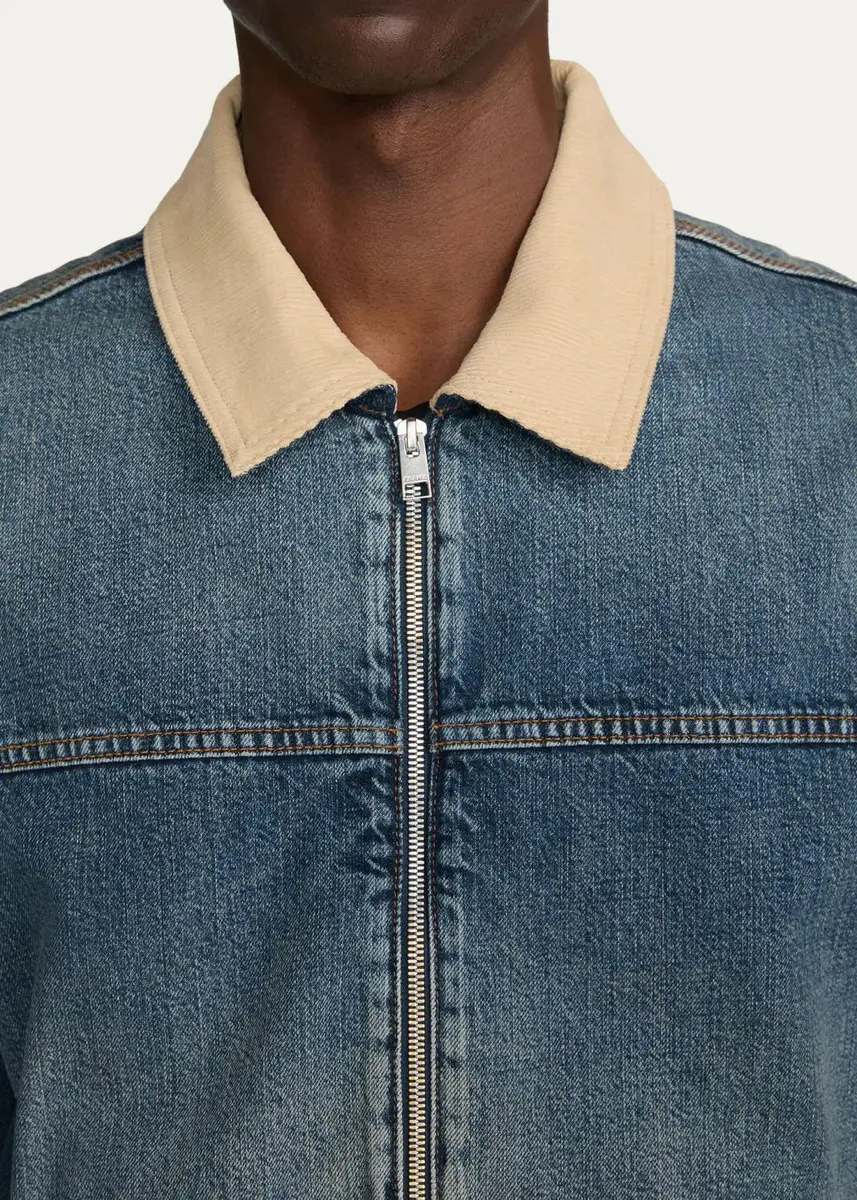 Frame Men's Corduroy-Collar Denim Zip Trucker Jacket | Thumbnail 5 Frame Men's Corduroy-Collar Denim Zip Trucker Jacket | Thumbnail 5