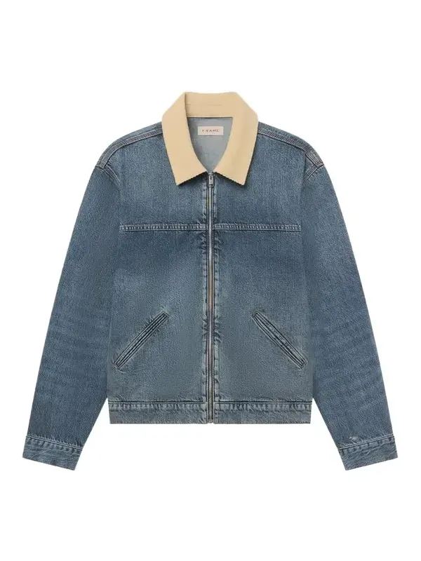 Frame Men's Corduroy-Collar Denim Zip Trucker Jacket
