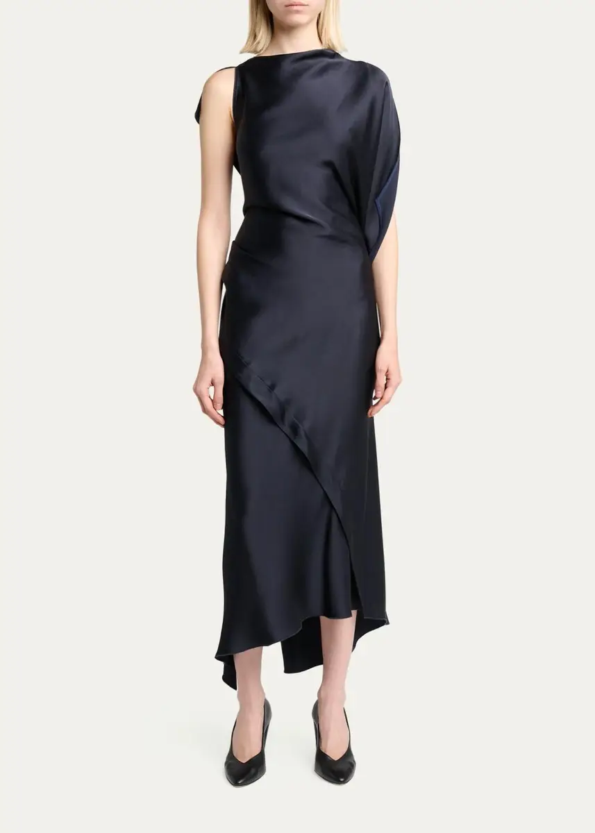 Victoria Beckham Kyra Satin Asymmetric Midi Dress | Thumbnail 2