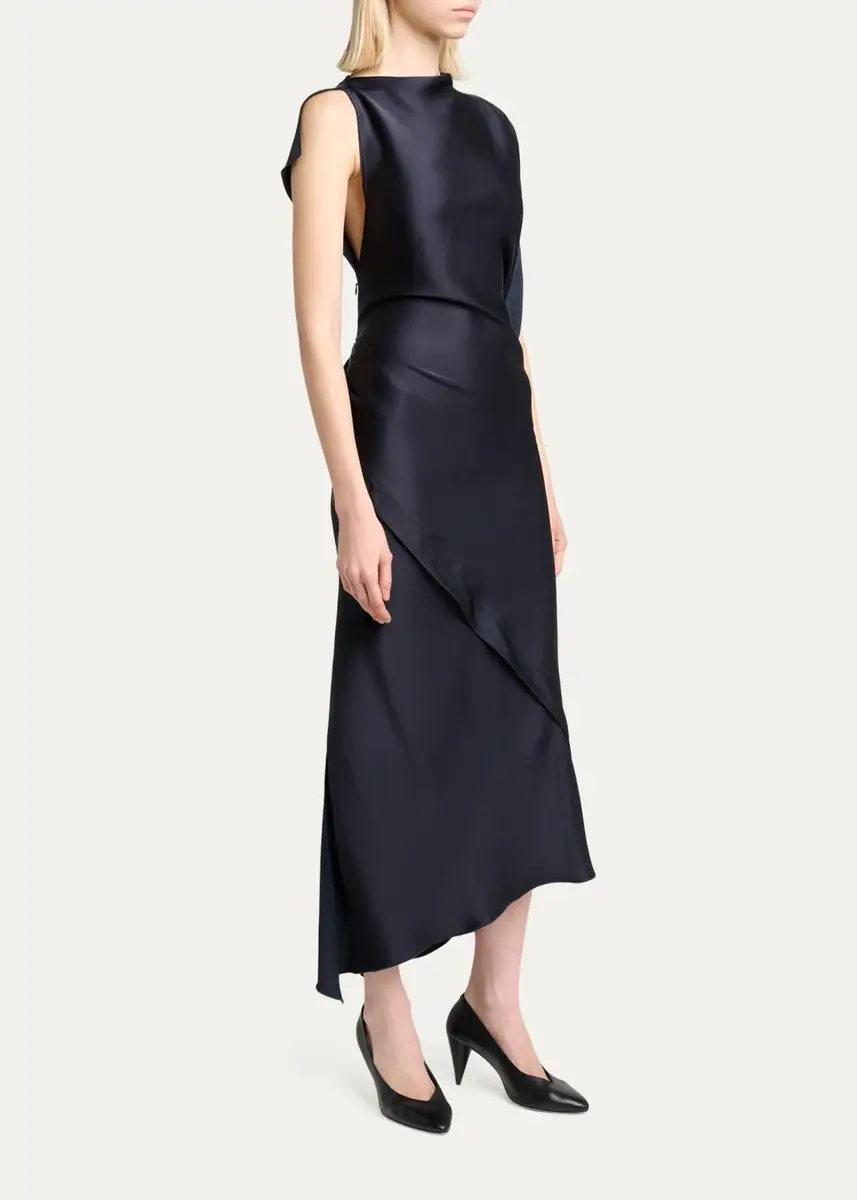 Victoria Beckham Kyra Satin Asymmetric Midi Dress | Thumbnail 4