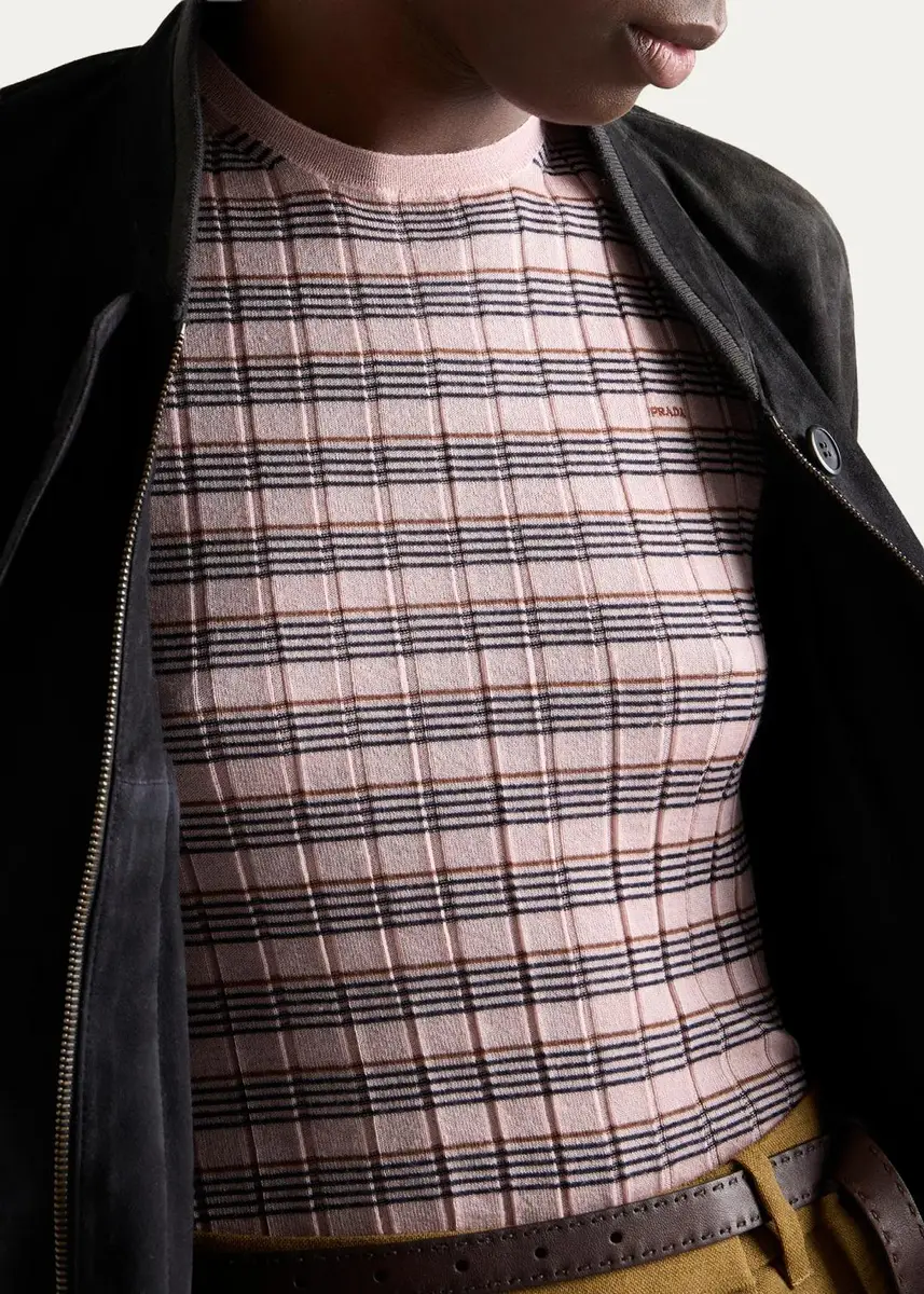 Prada Striped Silk-Cashmere Short-Sleeve Sweater | Thumbnail 5 Prada Striped Silk-Cashmere Short-Sleeve Sweater | Thumbnail 5