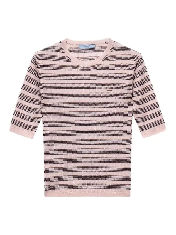 Prada Striped Silk-Cashmere Short-Sleeve Sweater | Thumbnail 1 Prada Striped Silk-Cashmere Short-Sleeve Sweater | Thumbnail 1