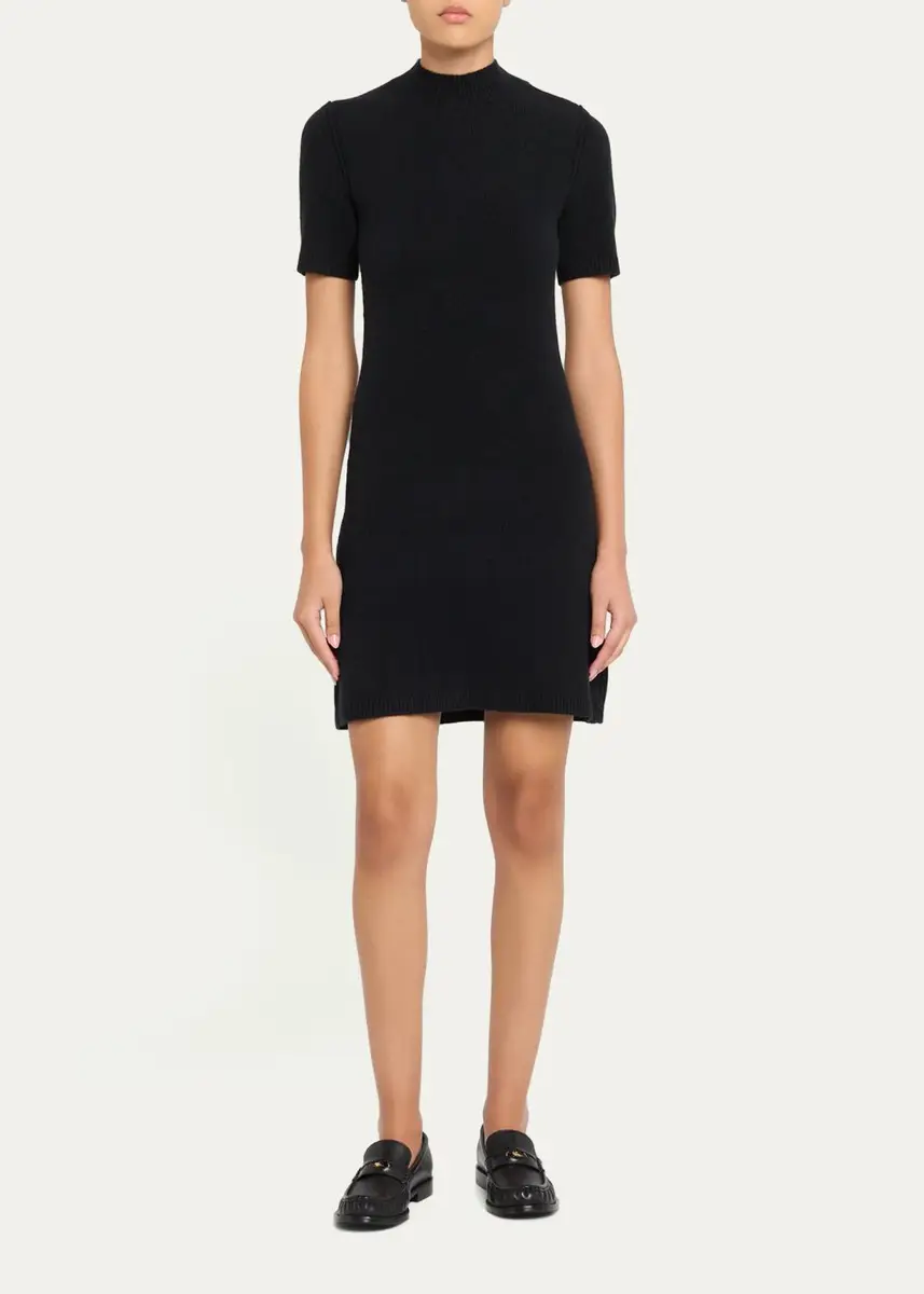 Burberry Cassidy Short-Sleeve Cashmere Button-Shoulder Mini Dress | Thumbnail 2 Burberry Cassidy Short-Sleeve Cashmere Button-Shoulder Mini Dress | Thumbnail 2