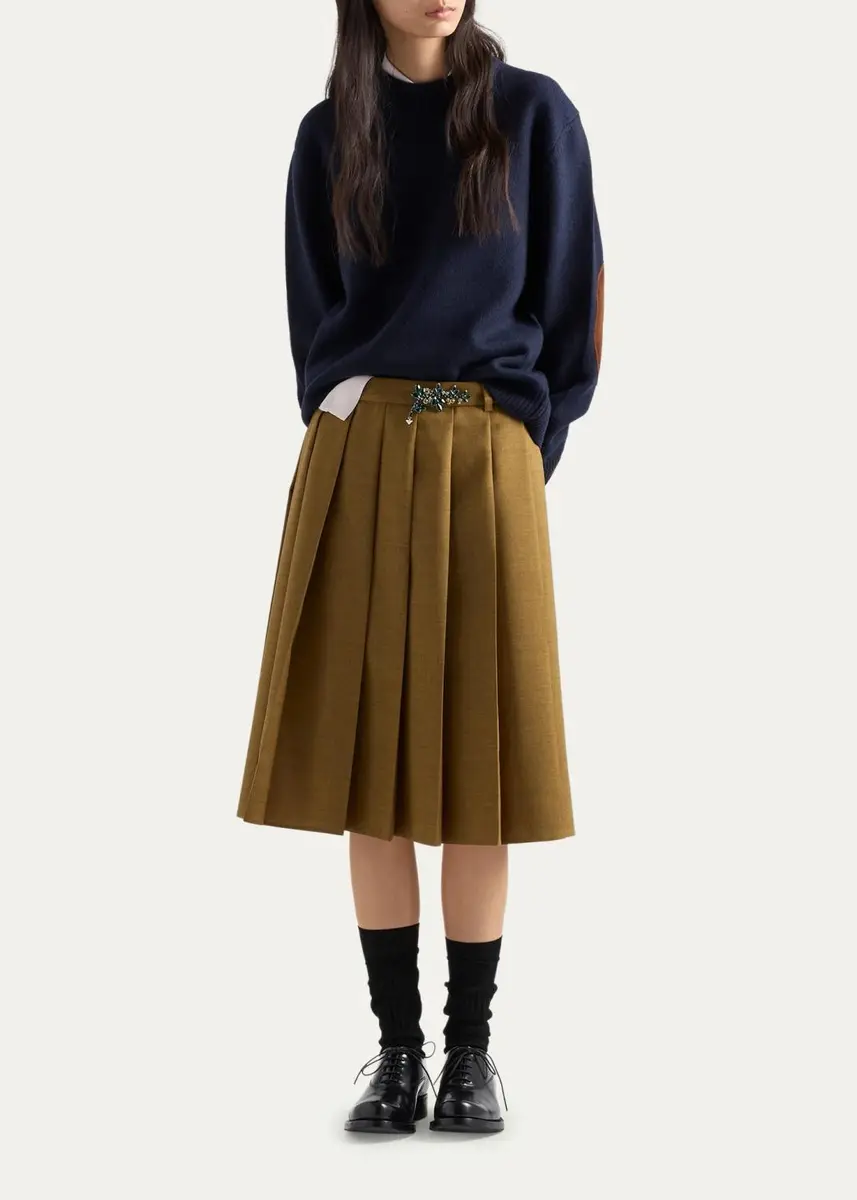 Prada Pleated Wool Midi Skirt | Thumbnail 2 Prada Pleated Wool Midi Skirt | Thumbnail 2